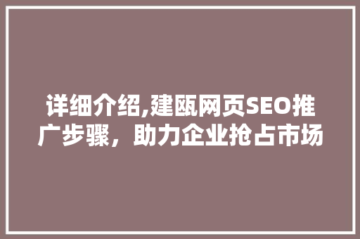 详细介绍,建瓯网页SEO推广步骤，助力企业抢占市场先机
