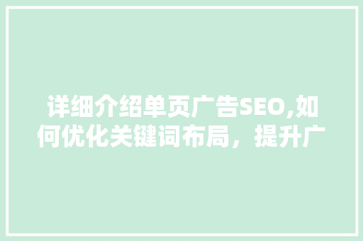 详细介绍单页广告SEO,如何优化关键词布局，提升广告效果