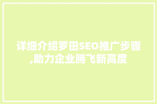 详细介绍罗田SEO推广步骤,助力企业腾飞新高度