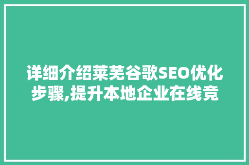 详细介绍莱芜谷歌SEO优化步骤,提升本地企业在线竞争力