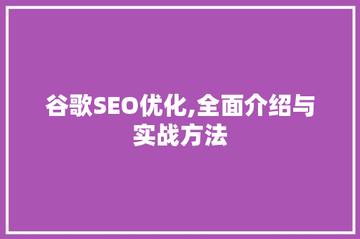 谷歌SEO优化,全面介绍与实战方法