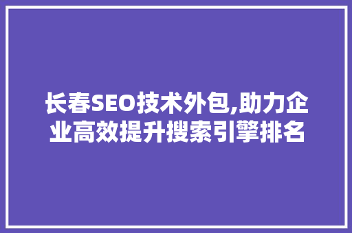 长春SEO技术外包,助力企业高效提升搜索引擎排名