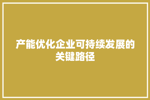 产能优化企业可持续发展的关键路径