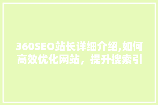 360SEO站长详细介绍,如何高效优化网站，提升搜索引擎排名  第1张