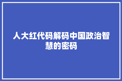 人大红代码解码中国政治智慧的密码