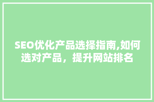 SEO优化产品选择指南,如何选对产品，提升网站排名
