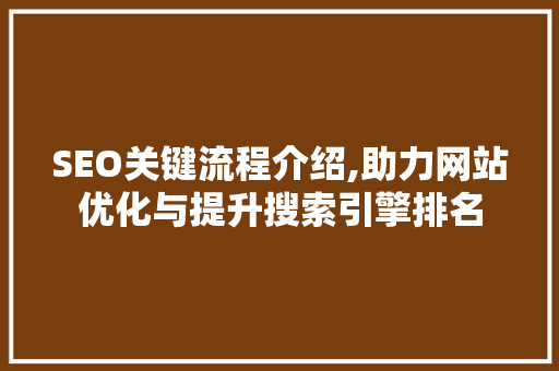 SEO关键流程介绍,助力网站优化与提升搜索引擎排名