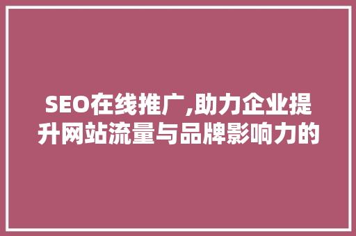 SEO在线推广,助力企业提升网站流量与品牌影响力的步骤介绍