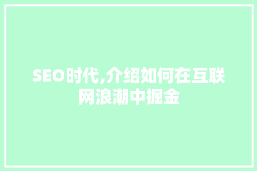 SEO时代,介绍如何在互联网浪潮中掘金