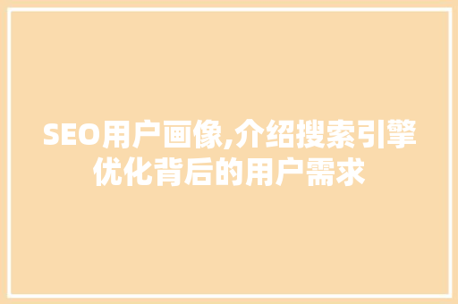 SEO用户画像,介绍搜索引擎优化背后的用户需求