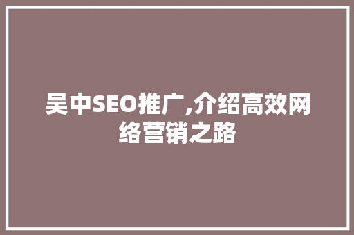 吴中SEO推广,介绍高效网络营销之路