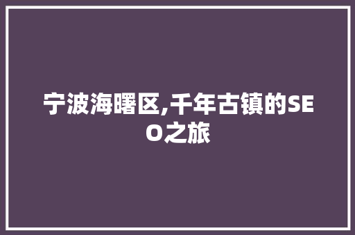 宁波海曙区,千年古镇的SEO之旅