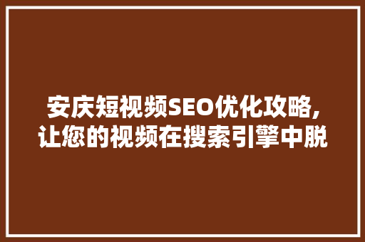 安庆短视频SEO优化攻略,让您的视频在搜索引擎中脱颖而出