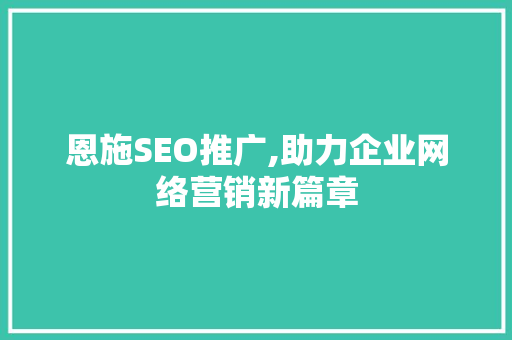 恩施SEO推广,助力企业网络营销新篇章