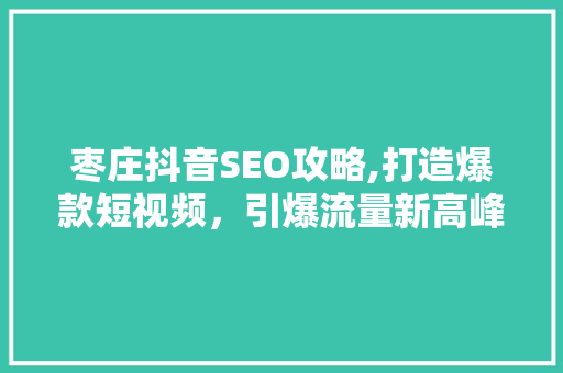 枣庄抖音SEO攻略,打造爆款短视频，引爆流量新高峰