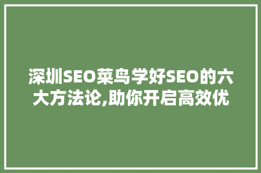 深圳SEO菜鸟学好SEO的六大方法论,助你开启高效优化之旅