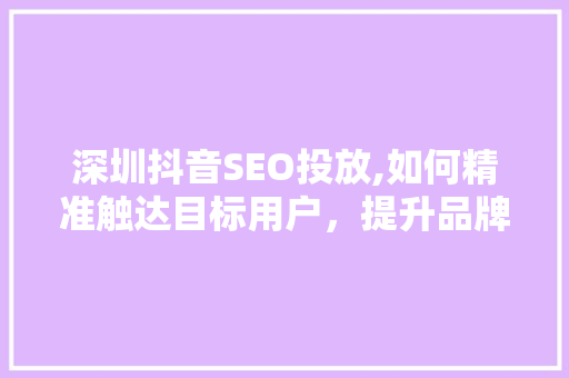 深圳抖音SEO投放,如何精准触达目标用户，提升品牌影响力