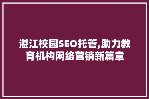 湛江校园SEO托管,助力教育机构网络营销新篇章