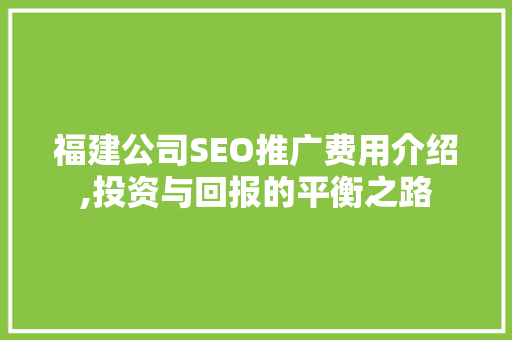 福建公司SEO推广费用介绍,投资与回报的平衡之路