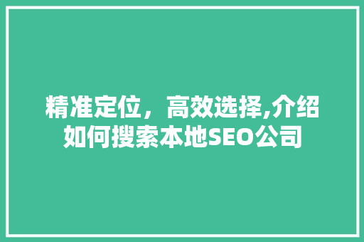 精准定位，高效选择,介绍如何搜索本地SEO公司