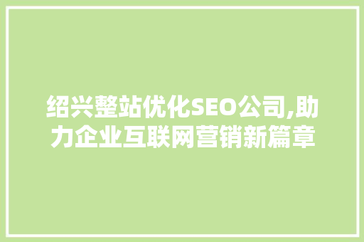 绍兴整站优化SEO公司,助力企业互联网营销新篇章