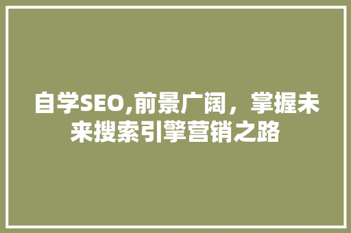 自学SEO,前景广阔，掌握未来搜索引擎营销之路