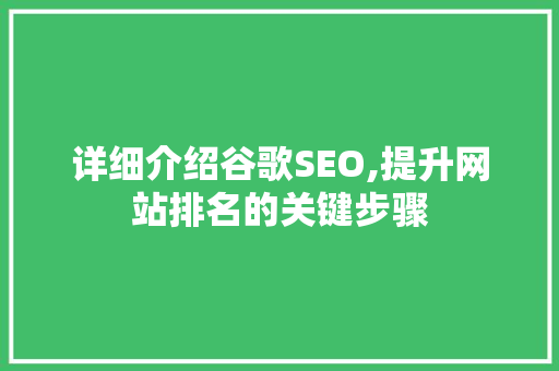 详细介绍谷歌SEO,提升网站排名的关键步骤