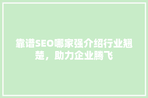 靠谱SEO哪家强介绍行业翘楚，助力企业腾飞