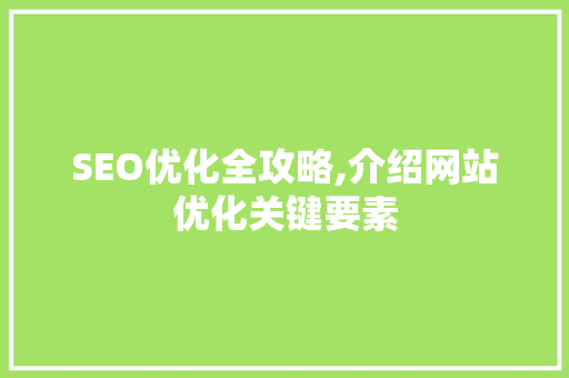 SEO优化全攻略,介绍网站优化关键要素