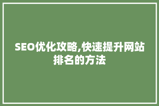 SEO优化攻略,快速提升网站排名的方法