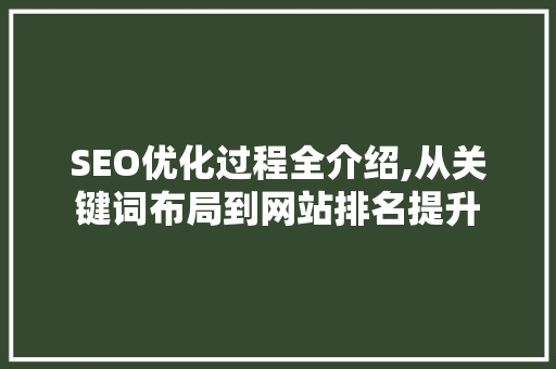 SEO优化过程全介绍,从关键词布局到网站排名提升