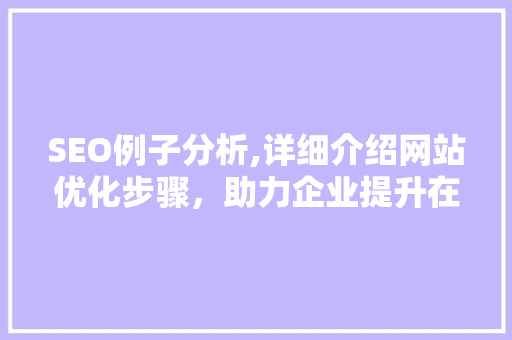 SEO例子分析,详细介绍网站优化步骤，助力企业提升在线竞争力