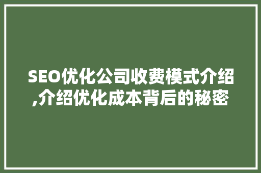 SEO优化公司收费模式介绍,介绍优化成本背后的秘密