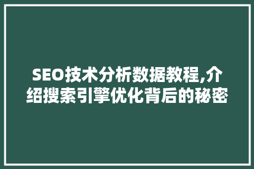 SEO技术分析数据教程,介绍搜索引擎优化背后的秘密