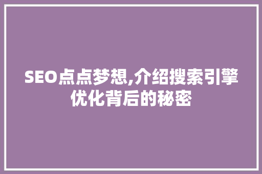 SEO点点梦想,介绍搜索引擎优化背后的秘密  第1张