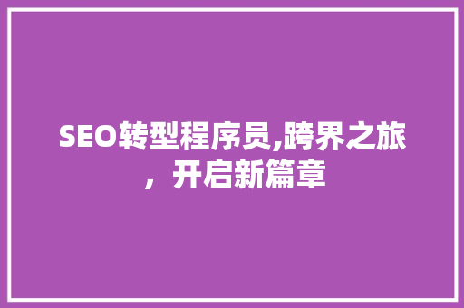 SEO转型程序员,跨界之旅，开启新篇章