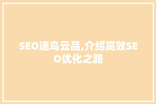 SEO速鸟云品,介绍高效SEO优化之路