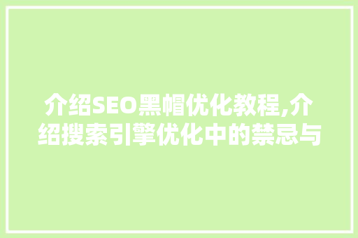 介绍SEO黑帽优化教程,介绍搜索引擎优化中的禁忌与方法