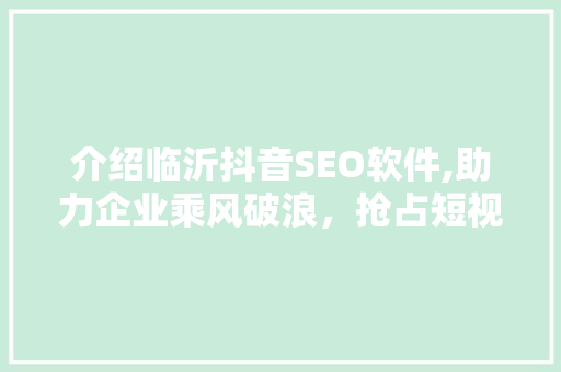介绍临沂抖音SEO软件,助力企业乘风破浪，抢占短视频流量高地