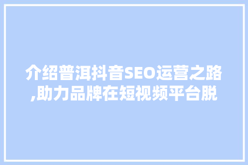 介绍普洱抖音SEO运营之路,助力品牌在短视频平台脱颖而出