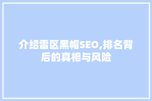 介绍雷区黑帽SEO,排名背后的真相与风险