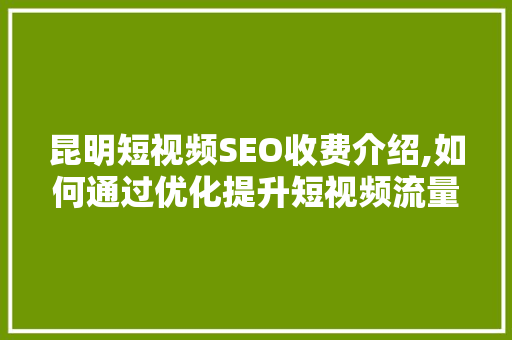 昆明短视频SEO收费介绍,如何通过优化提升短视频流量与转化率