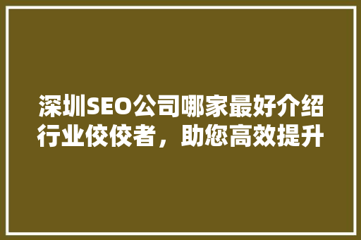 深圳SEO公司哪家最好介绍行业佼佼者，助您高效提升网站排名