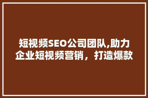 短视频SEO公司团队,助力企业短视频营销，打造爆款内容