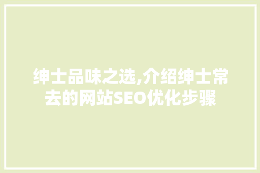 绅士品味之选,介绍绅士常去的网站SEO优化步骤