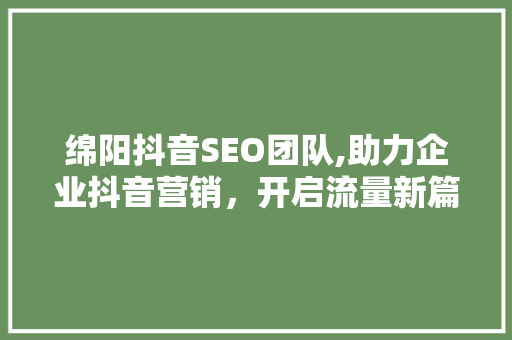 绵阳抖音SEO团队,助力企业抖音营销，开启流量新篇章