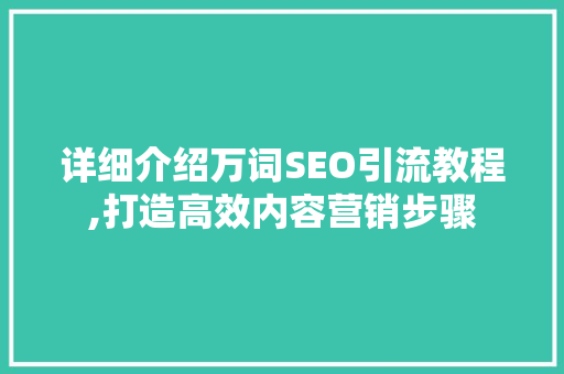 详细介绍万词SEO引流教程,打造高效内容营销步骤