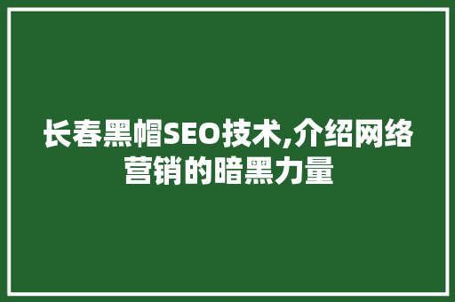 长春黑帽SEO技术,介绍网络营销的暗黑力量