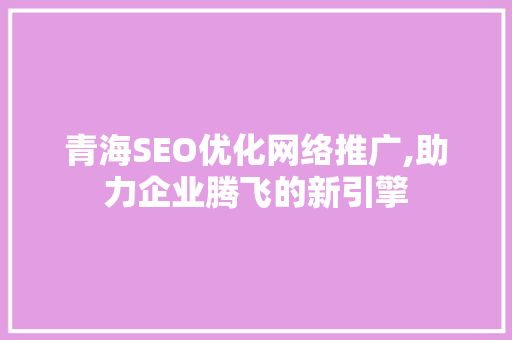 青海SEO优化网络推广,助力企业腾飞的新引擎