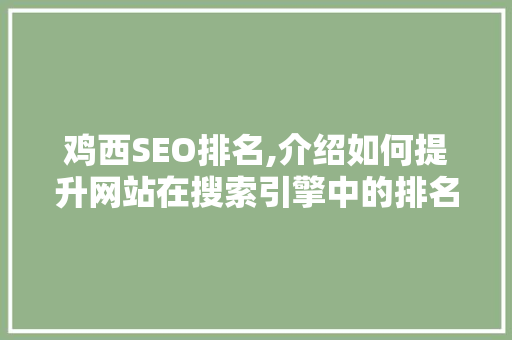 鸡西SEO排名,介绍如何提升网站在搜索引擎中的排名